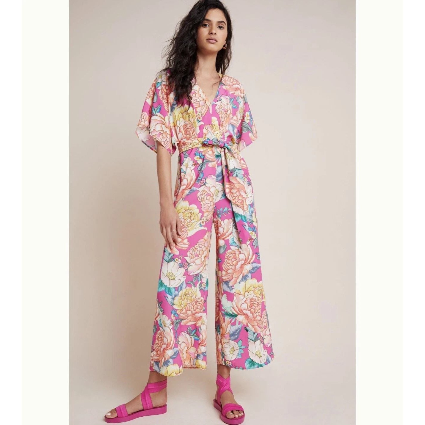 Farm Rio Anthropologie Eulalie Wide-Leg Floral Jumpsuit Xs